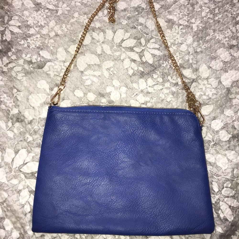 Electric blue clutch with gold chain!